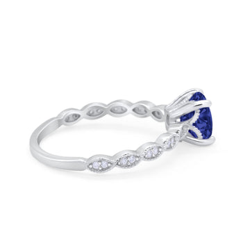 Vintage Style Wedding Bridal Ring Simulated Blue Sapphire CZ 925 Sterling Silver